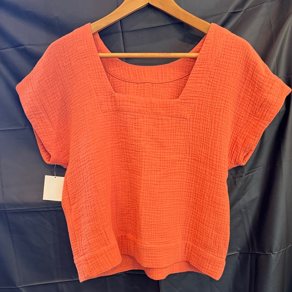 NWOT Madewell Vibrant Orange Textured Blouse
